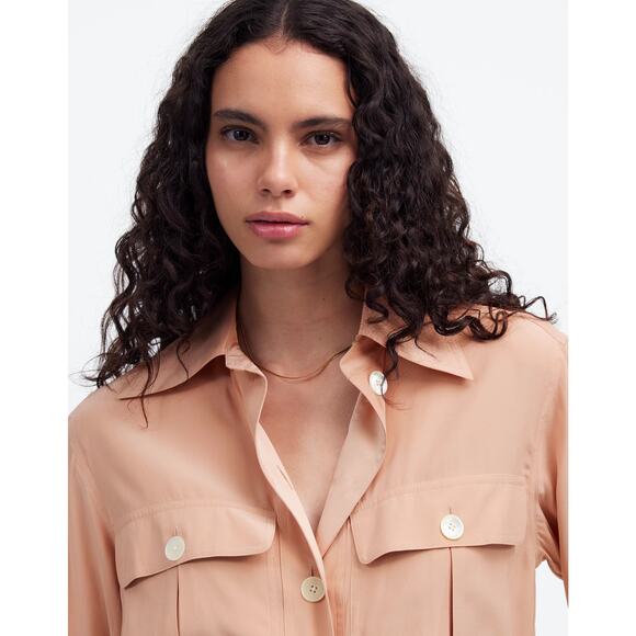 Madewell Women's Silk Utility-Pocket Button-Up Shirt NU463 Pale Blush Size M NWT - Picture 5 of 6